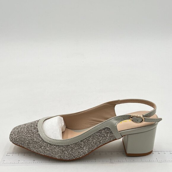 XYD Women Sparkly Low Chunky Block Heel Glitter Sandals Slingback Closed… - Picture 3 of 7